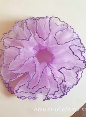 早春新款紫色大号四层大肠发圈女甜美扎头发丸子头发绳低马尾头绳