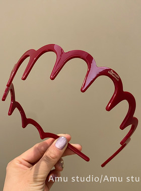 酒红色波浪发箍女高颅顶发卡洗脸压发带齿防滑头箍2025新款头饰品