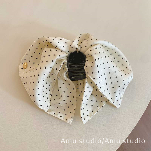 韩国东大门白色波点马尾抓夹女气质后脑勺半扎发盘发鲨鱼夹发夹子