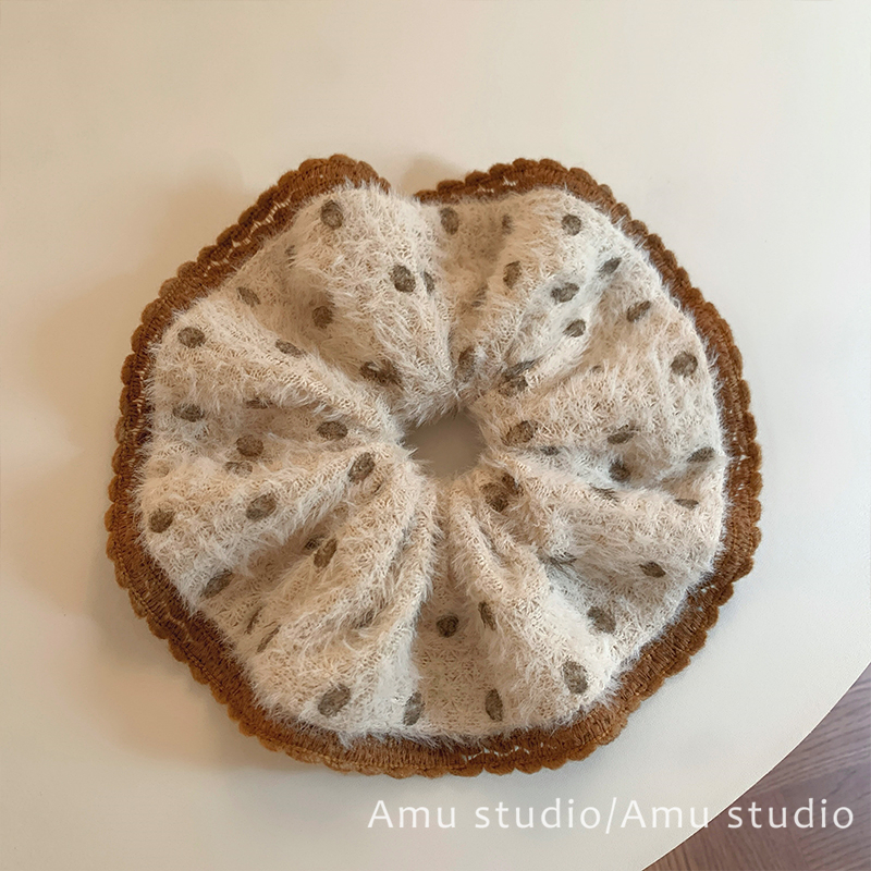 韩系秋冬米色毛绒波点大号大肠发圈女气质扎头发丸子头发绳头绳