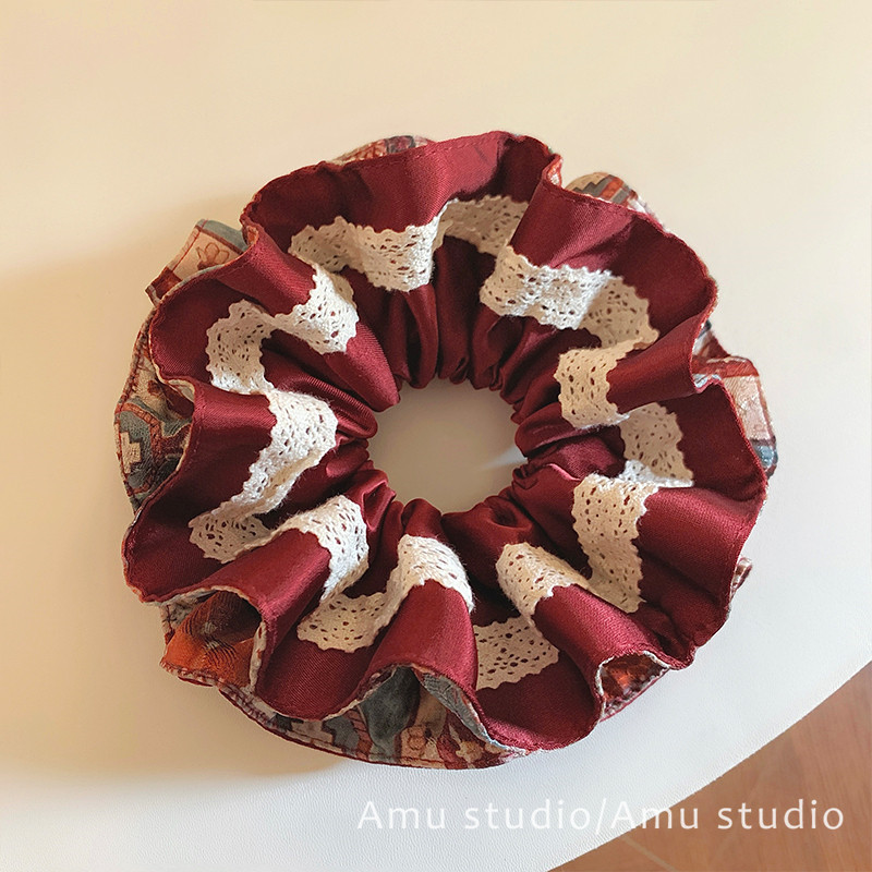 韩国新款酒红色缎面双面双层大肠发圈女气质扎头发丸子头发绳头绳,饰品/流行首饰/时尚饰品新,发饰,淘宝优惠券,粉丝福利购,淘宝优惠卷