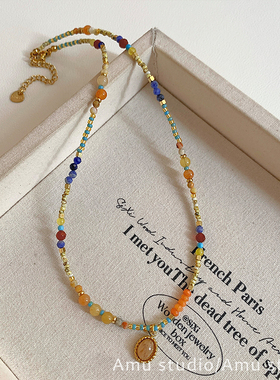 彩色天然石串珠吊坠项链女2026新款高级感轻奢小众锁骨链颈链配饰