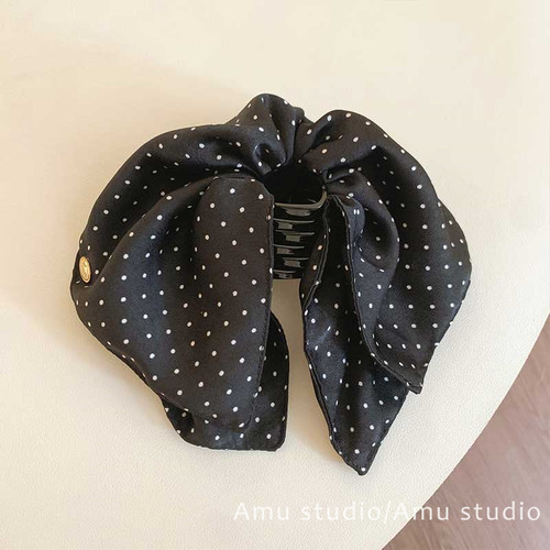 韩系黑色波点马尾抓夹女2025新款气质后脑勺半扎发盘发鲨鱼夹发夹