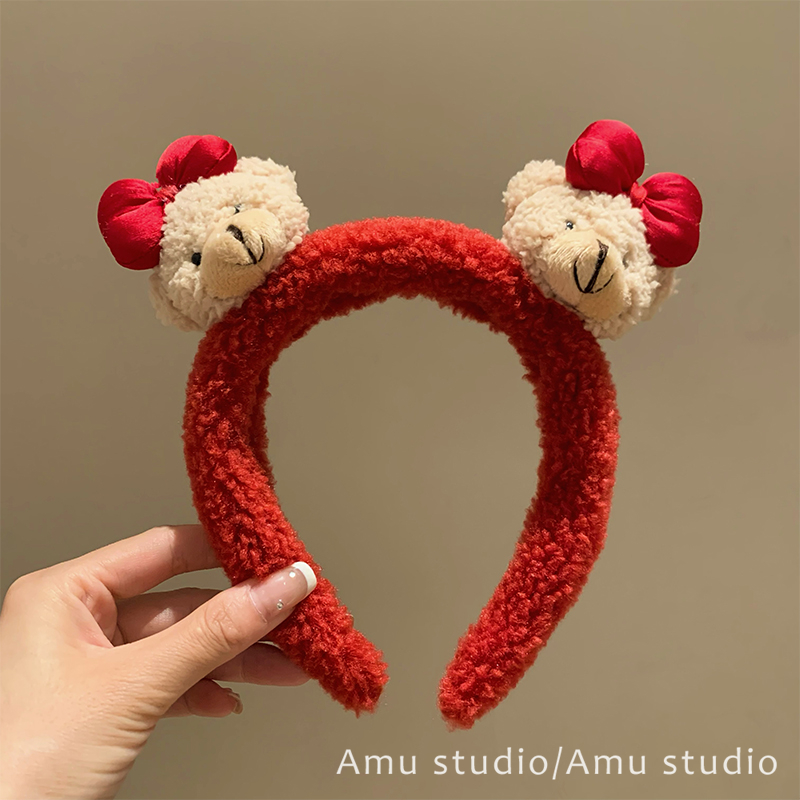 可爱卡通小熊猫咪发箍女秋冬毛绒洗脸专用头箍2024新款发卡头饰品