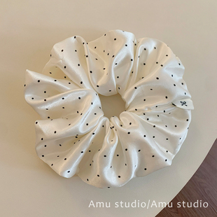 高级感缎面波点大肠发圈女韩系扎头发丸子头发绳侧低马尾头绳发饰