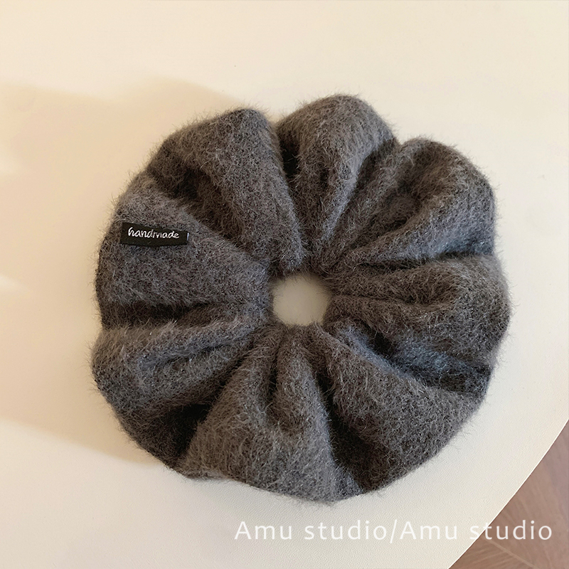灰色秋冬毛绒大肠发圈女气质扎头发丸子头发绳低马尾头绳皮筋发饰