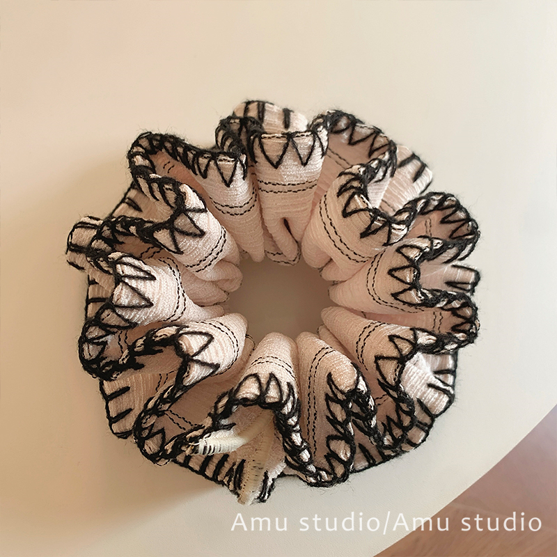 韩系米色双层缝线大肠发圈女2025新款扎头发丸子头发绳低马尾头绳