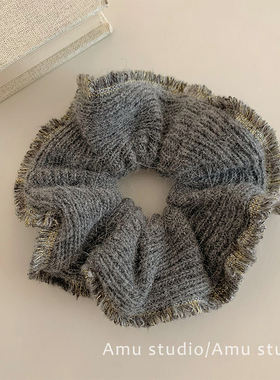 高级感灰色针织大肠发圈女韩系侧低马尾头绳扎头发皮筋丸子头发绳