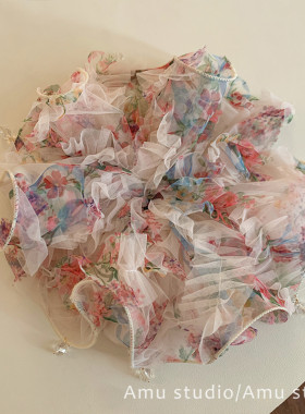 夏季甜美雪纺花朵水晶吊坠大号大肠发圈女扎头发低马尾发绳发饰品