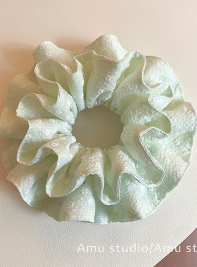 甜美浅绿色花朵双层布艺大肠发圈女扎头发丸子头发绳头绳皮筋发饰