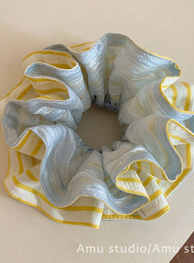 黄色条纹双面双层大肠发圈女韩系气质扎头发丸子头低马尾发绳头绳