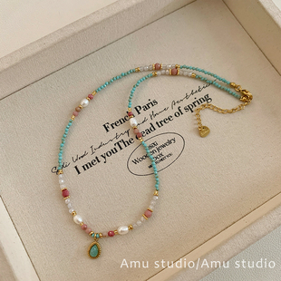 独特小众天然石淡水珍珠串珠项链女2025新款高级感轻奢锁骨链颈链