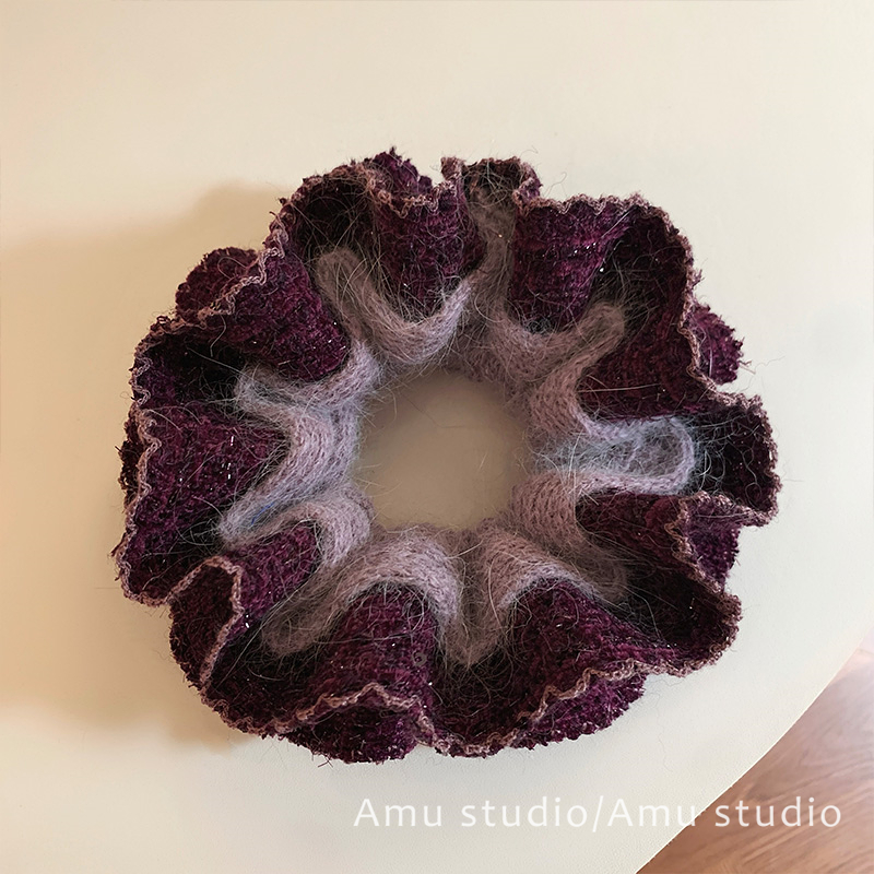 高级感配色羊毛针织毛线双层大肠发圈女扎头发丸子头发绳头绳皮筋
