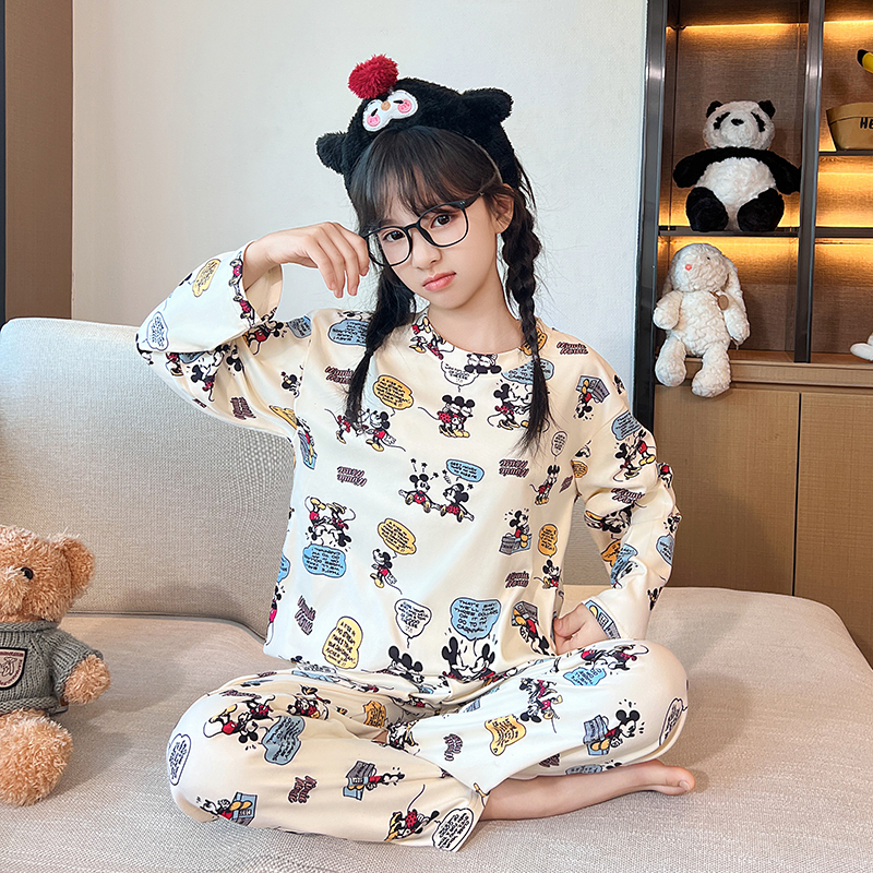 韩系可爱米奇女童睡衣女秋冬2025新款长袖保暖德绒加绒家居服套装