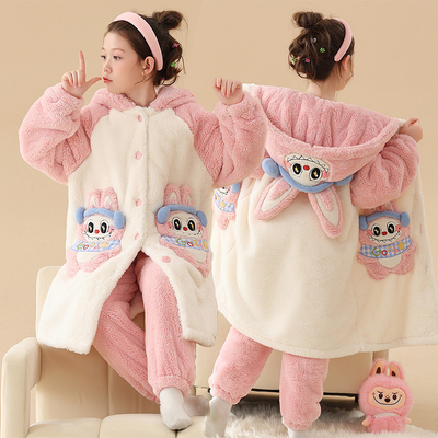 儿童睡衣女童秋冬季加厚绒拉布布