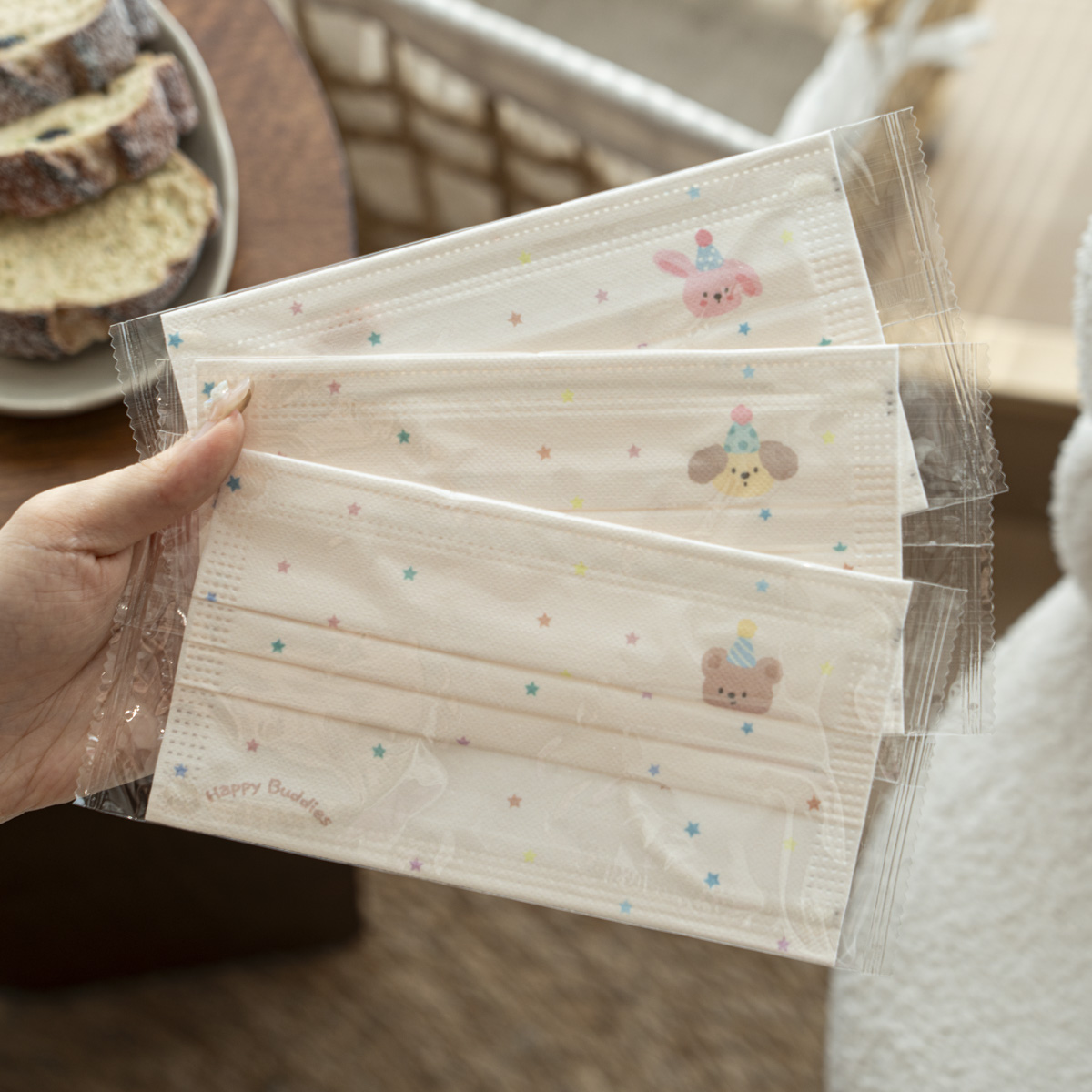 奶油风满天星小熊口罩可爱印花成人三层高颜值学院显脸小防尘透气