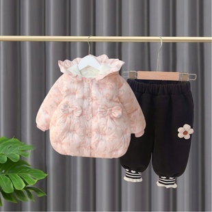 女童冬装套装巨好看儿童加厚保暖婴儿夹棉衣服女宝宝加绒两件套冬