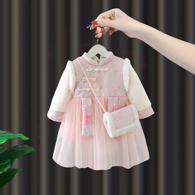 汉服女童秋冬加绒裙子童装