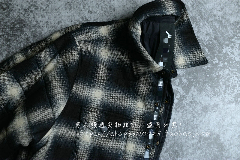 出口意大利外贸订单男士秋冬保暖夹棉款经典格子搭扣长袖夹克棉衣