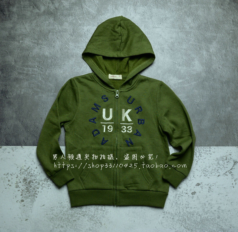出口外贸订单男童字母刺绣秋季薄绒款连帽卫衣帽衫