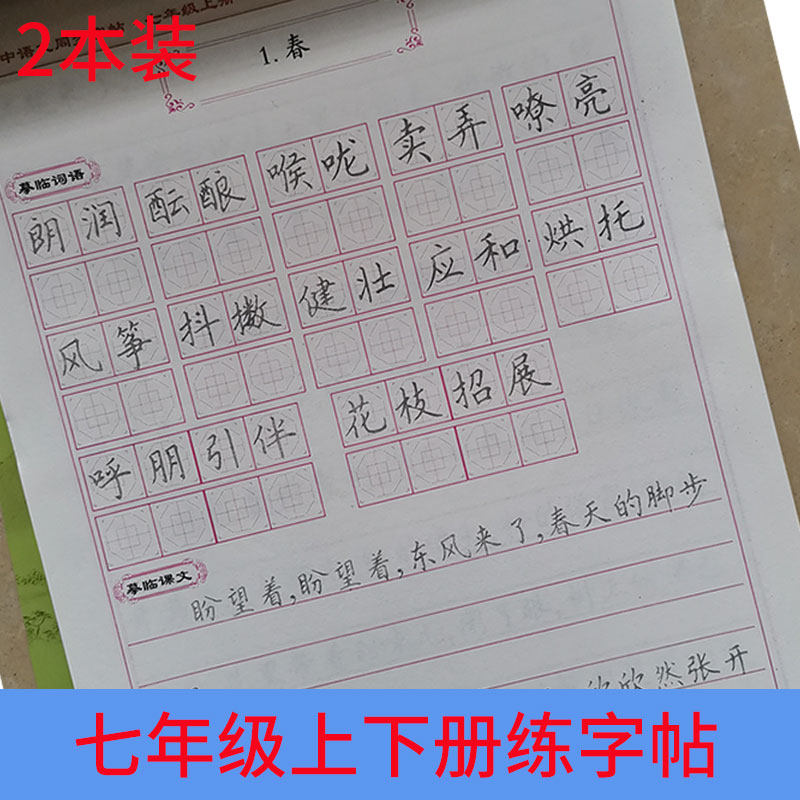 初中七年级上册下册部编人教版语文同步硬笔书法八卦格楷书练字帖