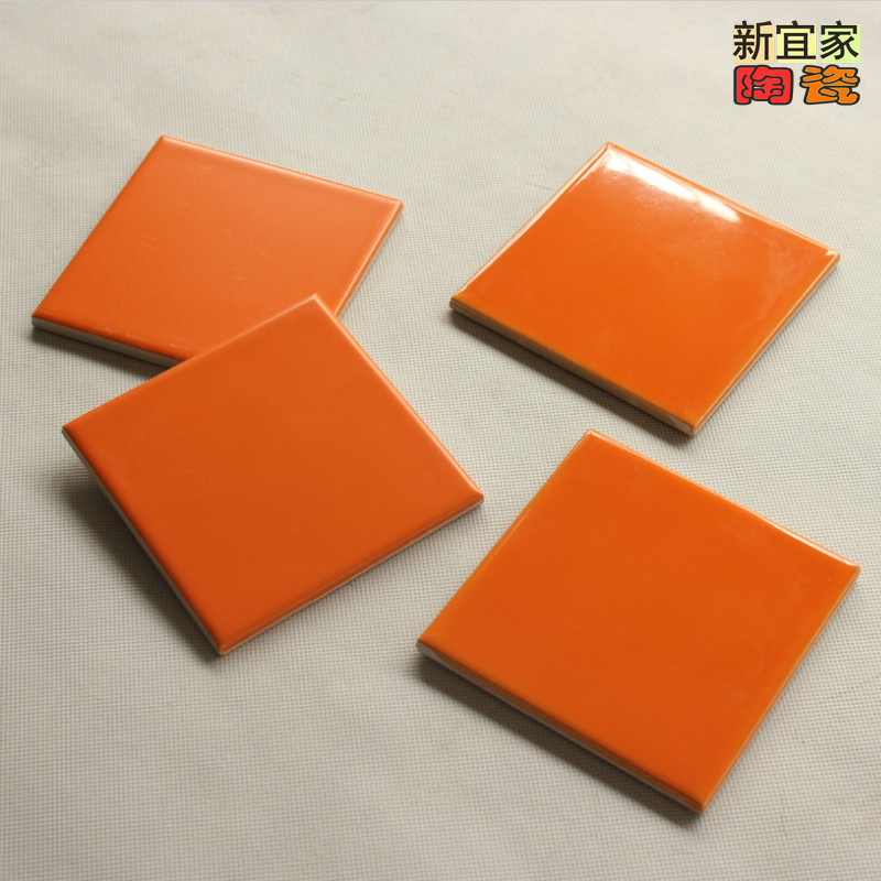 橙色哑光亮光小砖幼儿园奶茶店瓷砖釉面砖纯色瓷片厨房浴室墙砖