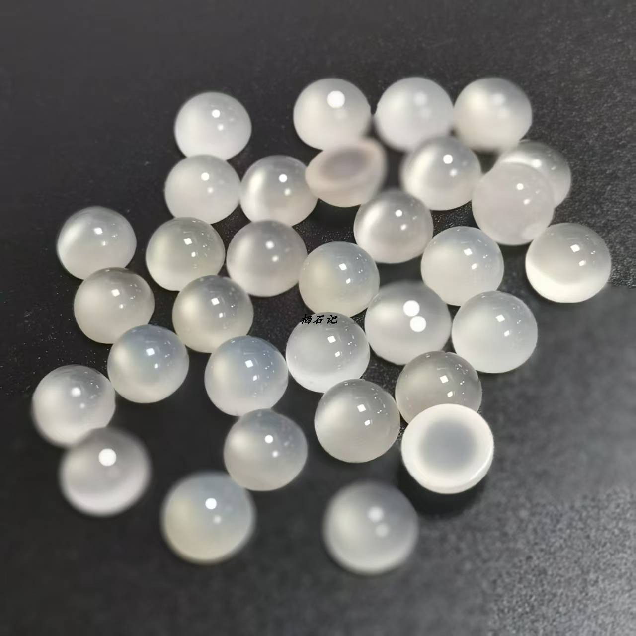 天然白玛瑙半圆形平底戒面无孔戒指镶嵌diy饰品配件发簪饰品花丝