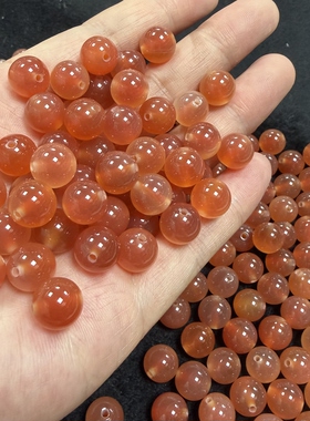 天然玛瑙盐源圆珠散珠子橙色糖心圆珠手工DIY手链项链文玩配饰