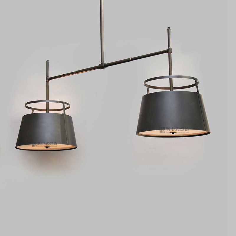 新中式扁担铁布艺两头吊灯会所俱乐部长方形桌球吧台客餐厅书房灯,家装灯饰光源,餐厅吊灯,淘宝优惠券,粉丝福利购,淘宝优惠卷