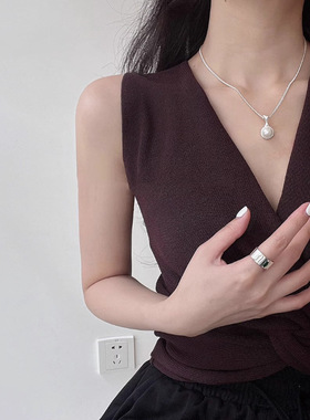 韩版小众极简珍珠项链女时尚个性百搭高级感冷淡风锁骨链2023新款