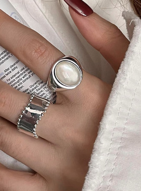 小众设计感月光贝壳戒指女简约个性冷淡风日韩开口指环2023年新款