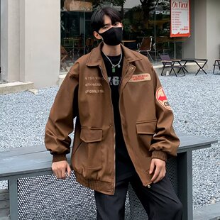美式飞行员夹克皮衣外套男女款春秋季复古嘻哈刺绣宽松情侣棒球服