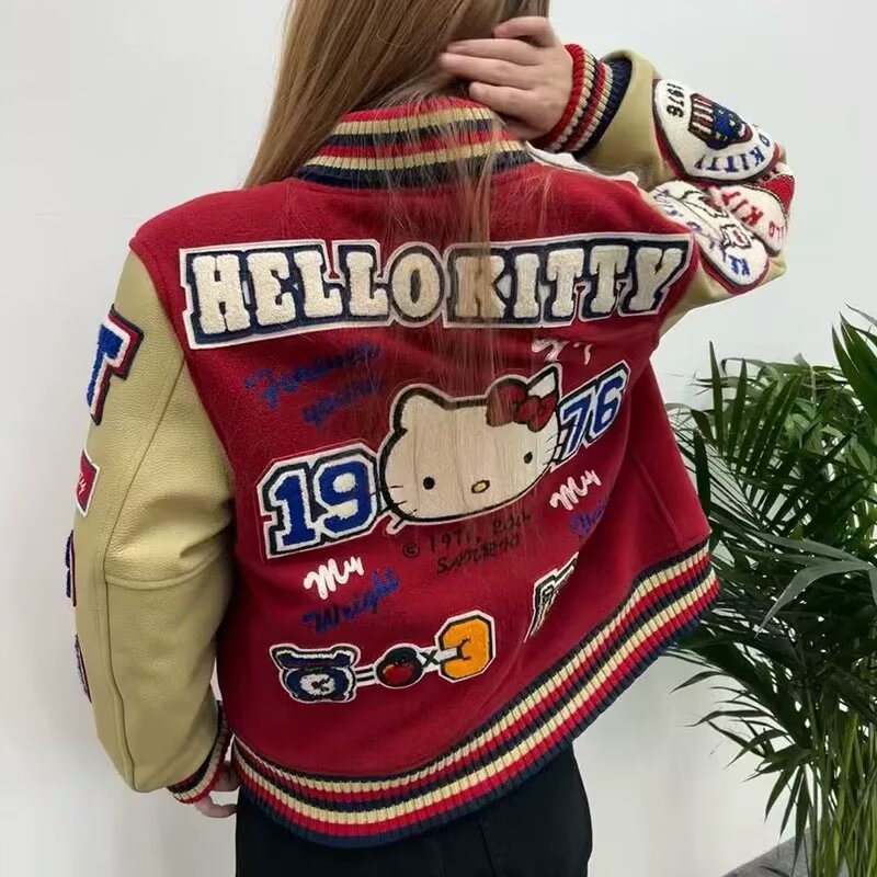 2026新款美式kitty猫棒球服外套男女情侣夹克春秋款痞帅高街潮流