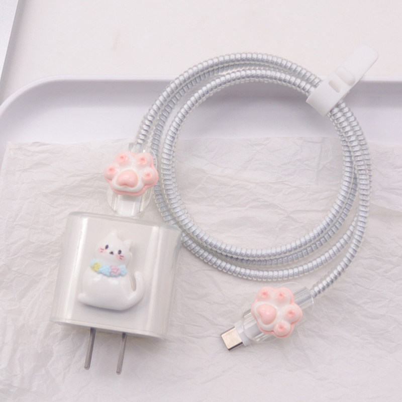 小猫17promax透明数据线保护套16适用苹果15缠绕绳ipad20W插头壳