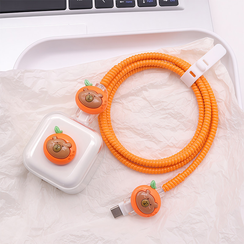 橙色iphone数据线保护套17适用40W充电器壳16缠绕绳15苹果type-c