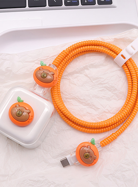 橙色iphone数据线保护套17适用40W充电器壳16缠绕绳15苹果type-c