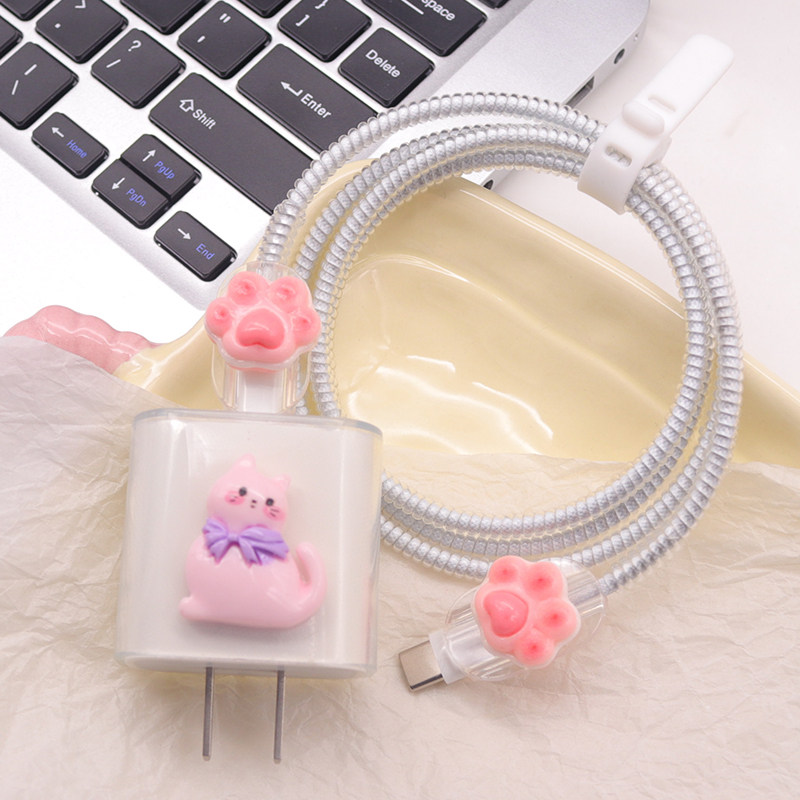 猫咪防咬17max数据线保护套ipad适用Air苹果16电源壳13透明缠绕绳