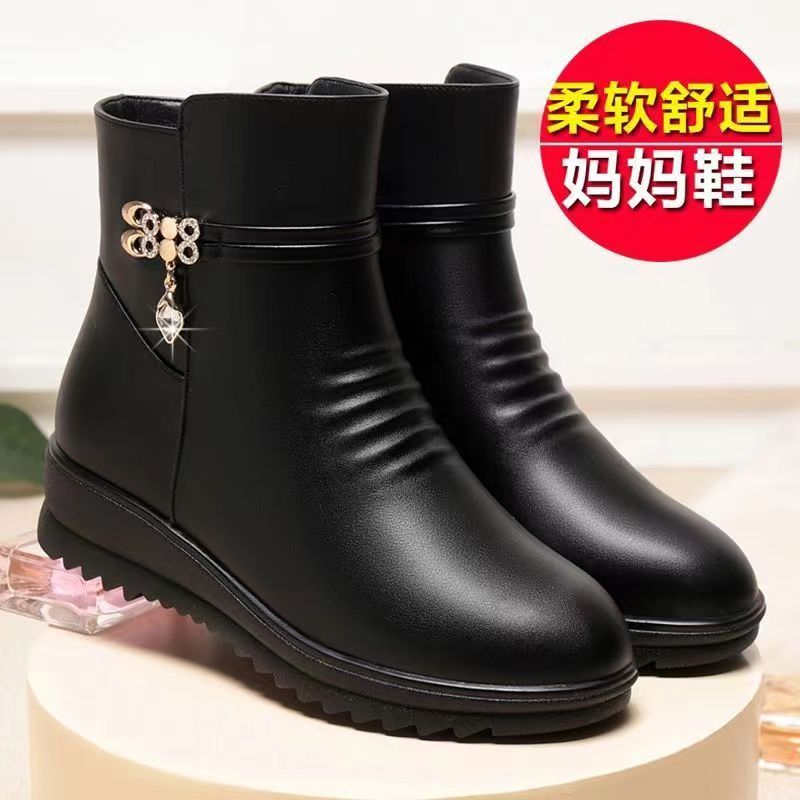 妈妈鞋棉鞋中年靴加绒保暖