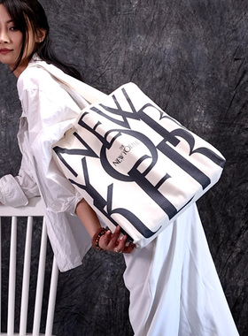 纽约客杂志NEWYORKER女单肩帆布包全棉环保袋通勤收纳大包可定制