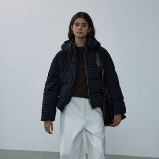 NOON格子连帽白鸭绒羽绒服女2025冬季 羊毛加厚保暖外套XT5759 新款