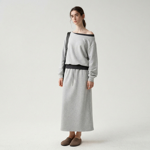 套装 NOON撞色假两件卫衣 时尚 新款 XT6083 半身裙两件套女2026春季