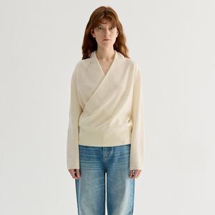 NOON设计感交叉V领美利奴羊毛衣2025春季 XM264 温柔感软糯针织衫