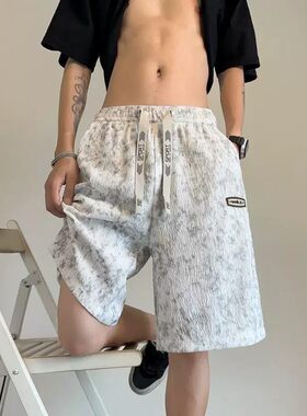 美式扎染短裤男夏季2026新款潮牌青少年冰丝速干宽松痞帅五分裤子