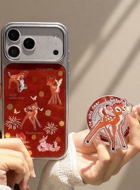 可爱红色小鹿苹果17promax手机壳适用iPhone17pro硅胶磁吸保护套16pro卡通支架15软壳14女款新年喜庆简约温柔