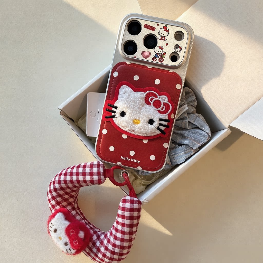 hellokitty适用苹果17promax手机壳iPhone17pro红色包相机键16pro皮质凯蒂猫软硅胶15外壳14毛茸带挂绳女新款