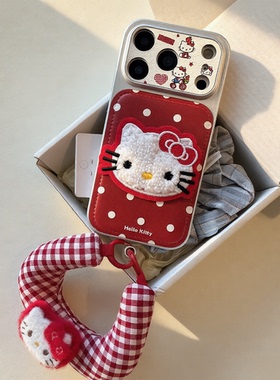 hellokitty适用苹果17promax手机壳iPhone17pro红色包相机键16pro皮质凯蒂猫软硅胶15外壳14毛茸带挂绳女新款