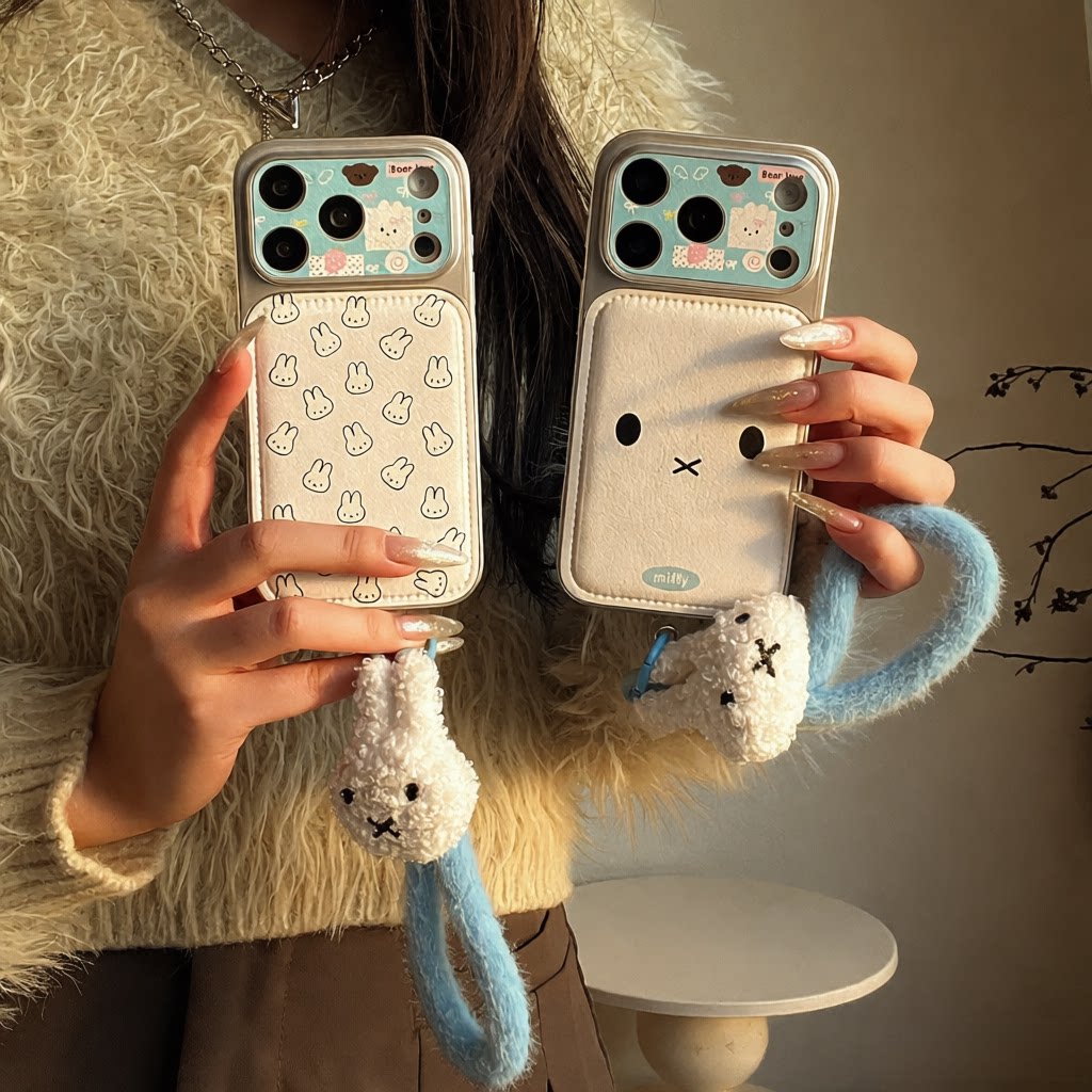 新款米菲兔适用iphone17pro手机壳苹果17镜头全包防摔皮质精孔16pro外壳包相机键简约带挂绳软壳毛茸15保护套