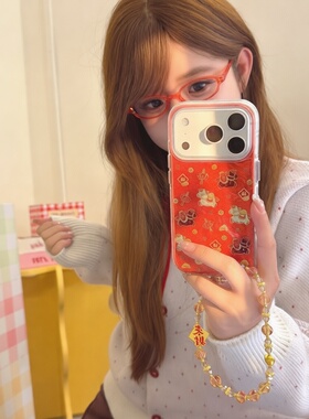 iPhone17pro红色小马鎏金手机壳适用苹果17promax可爱卡通新年款带挂绳16保护套15喜庆14马年新款ins风小众女