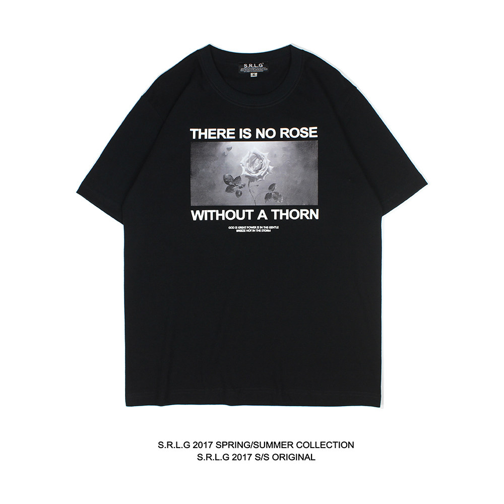 S.R.L.G FLOWER PATTERN 原创玫瑰画图案黑色全棉圆领TEE
