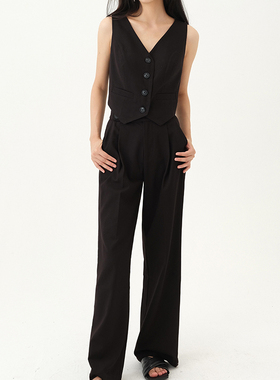 Would You秋季新西装马甲西裤套装慵懒休闲 高腰雅痞风阔腿长裤